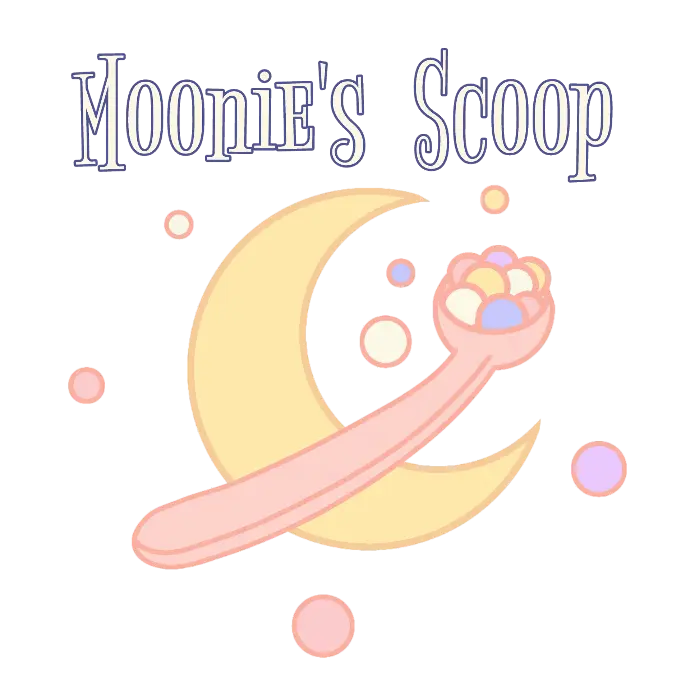 Logo formado por una luna decreciente, una cuchara con cuentas y el nombre de la tienda